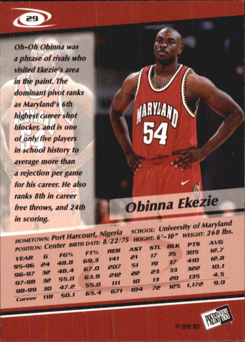 1999 Press Pass #29 Obinna Ekezie back image