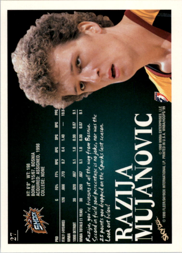1999 Hoops WNBA #27 Razija Mujanovic RC back image