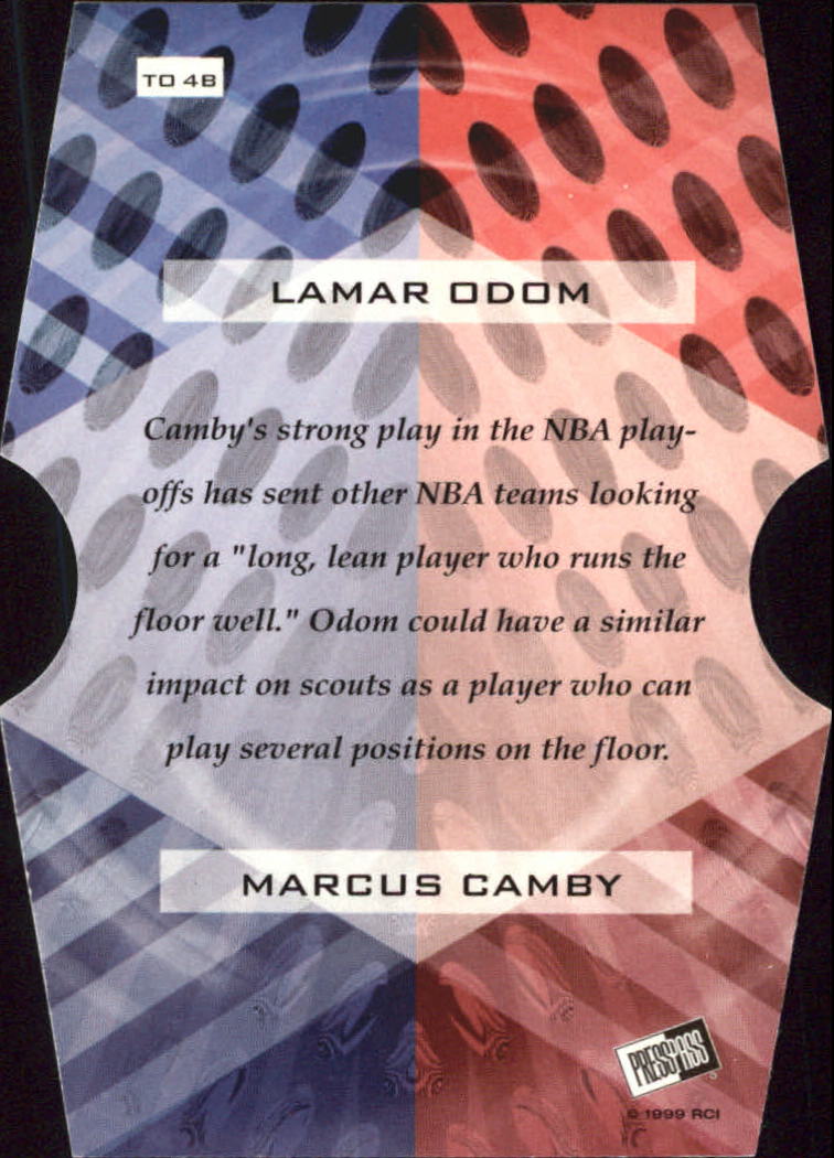 1999 Press Pass SE Two on One #TO4B Lamar Odom/Marcus Camby back image