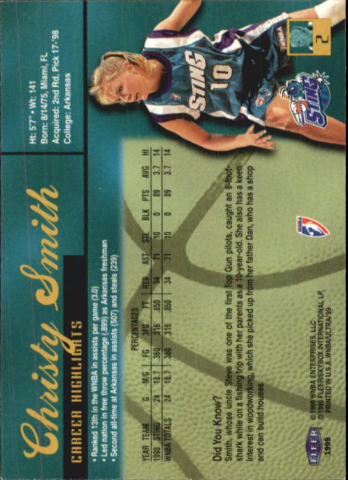1999 Ultra WNBA #2 Christy Smith back image