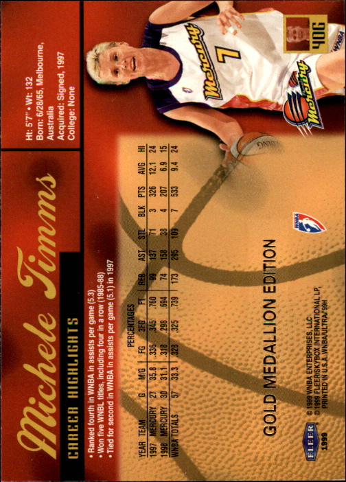 1999 Ultra WNBA #40 Michele Timms back image