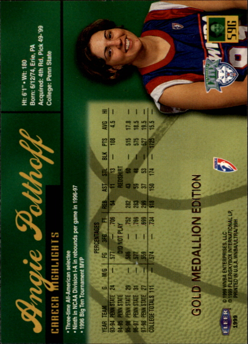 1999 Ultra WNBA #59 Angie Potthoff RC back image