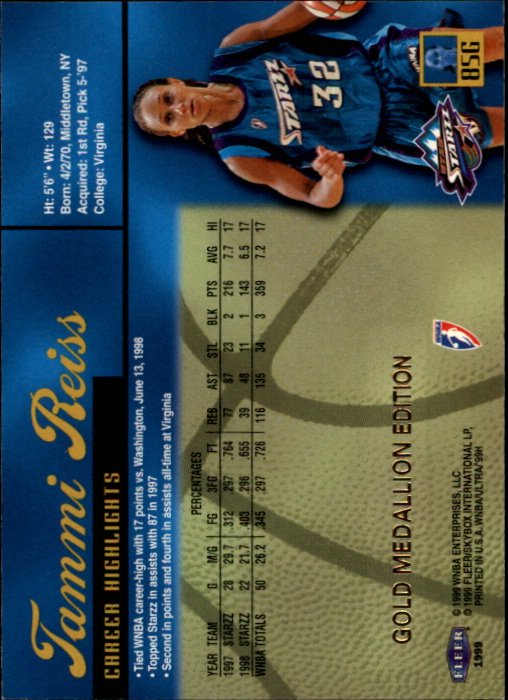 1999 Ultra WNBA #85 Tammi Reiss back image