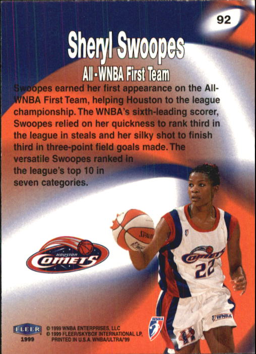1999 Ultra WNBA #92 Sheryl Swoopes AW back image