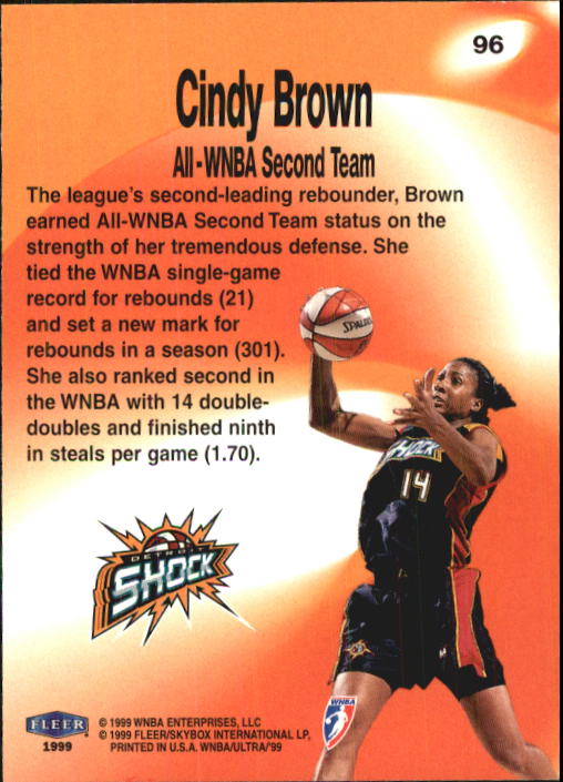 1999 Ultra WNBA #96 Cindy Brown AW back image