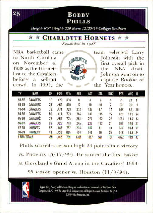 1999-00 Upper Deck Victory #25 Bobby Phills back image