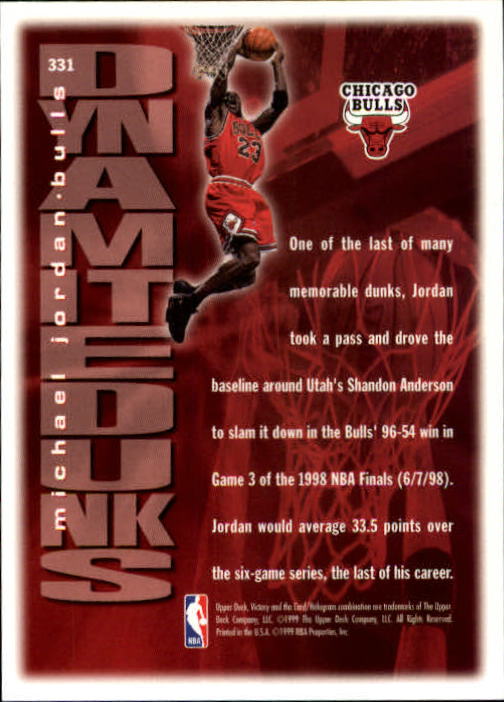 1999-00 Upper Deck Victory #331 Michael Jordan DD back image
