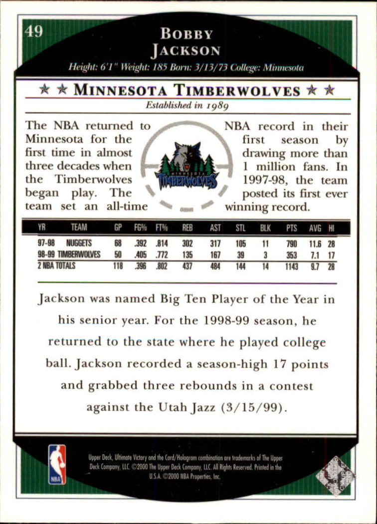 1999-00 Ultimate Victory #49 Bobby Jackson back image