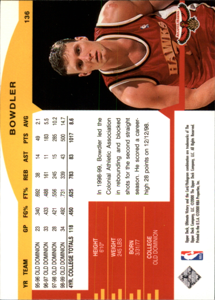 1999-00 Ultimate Victory Victory Collection #136 Cal Bowdler back image