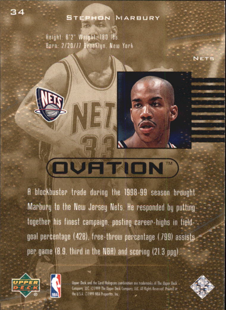 1999-00 Upper Deck Ovation #34 Stephon Marbury on Fanatics Collect