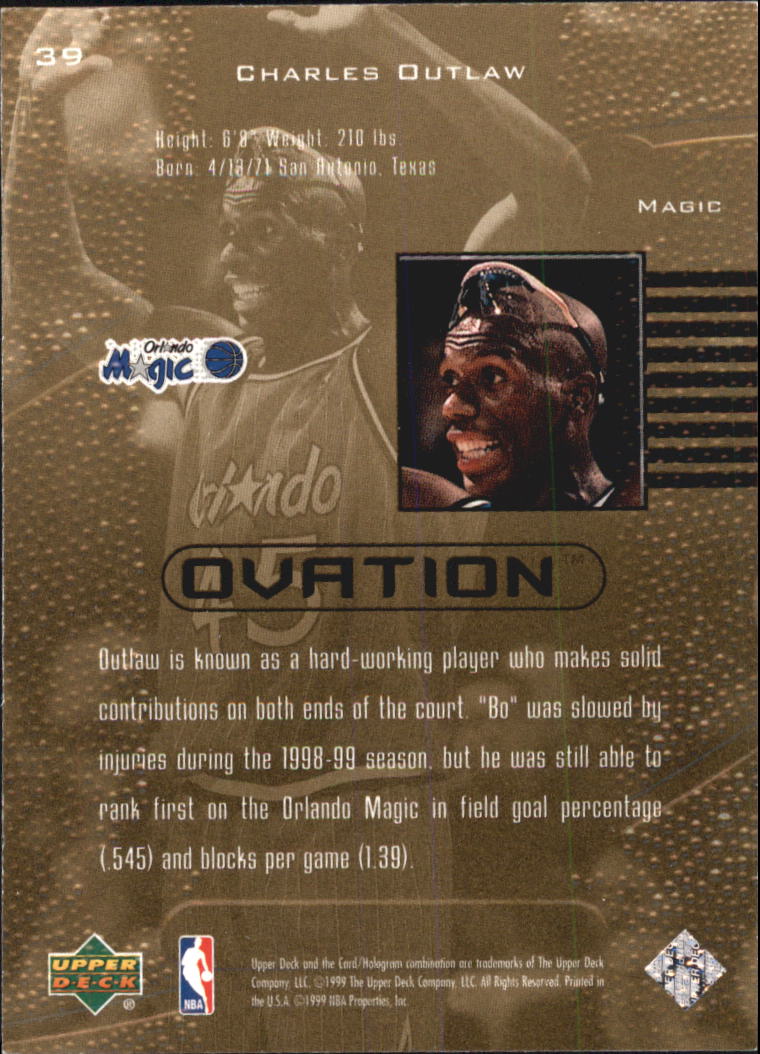 1999-00 Upper Deck Ovation #39 Bo Outlaw back image