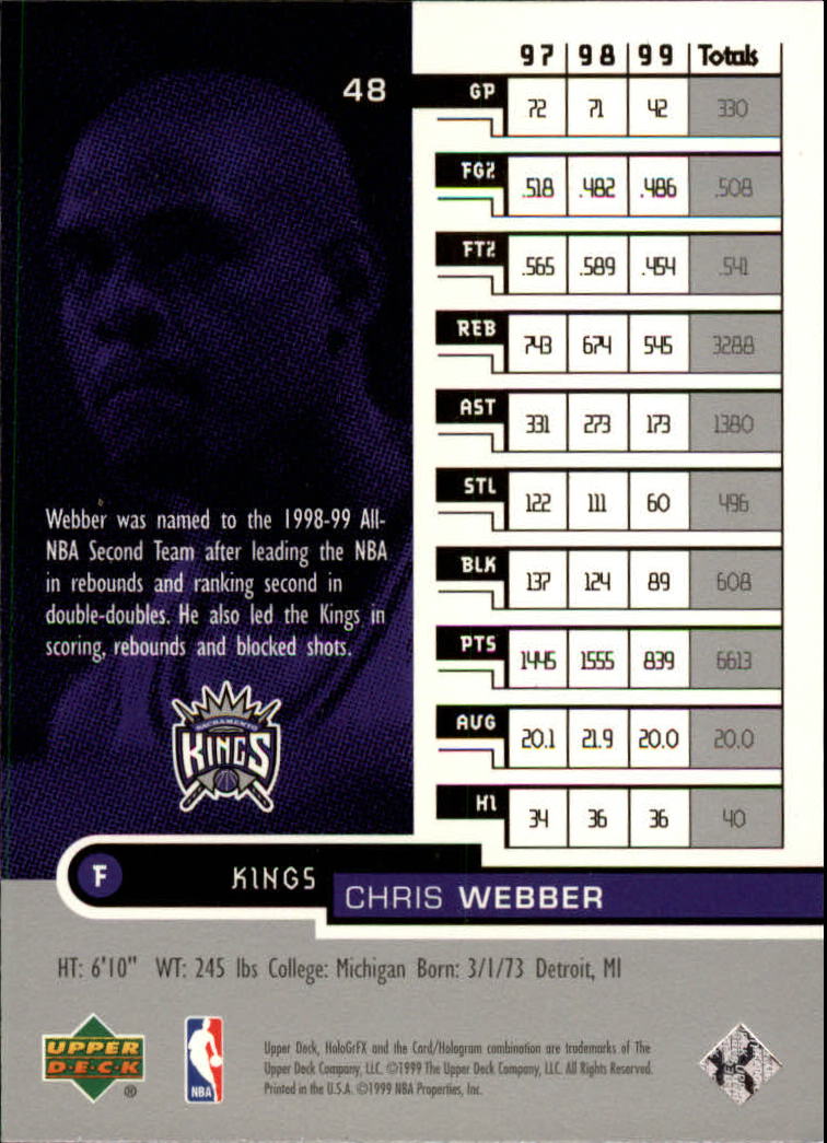 1999-00 Upper Deck HoloGrFX #48 Chris Webber back image