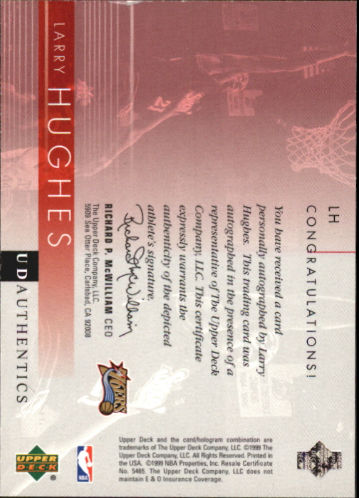 1999-00 Upper Deck HoloGrFX UD Authentics #LH Larry Hughes back image