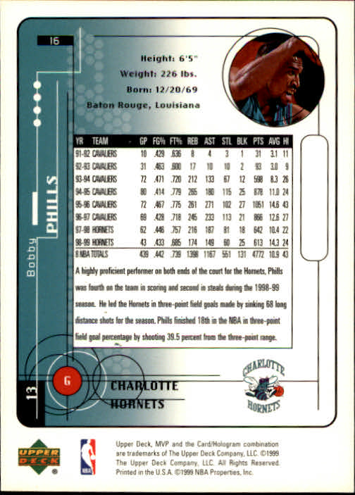 1999-00 Upper Deck MVP #16 Bobby Phills back image
