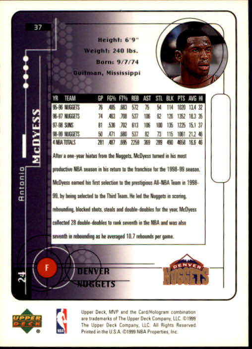 1999-00 Upper Deck MVP #37 Antonio McDyess back image