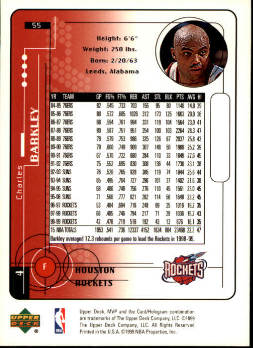 1999-00 Upper Deck MVP #55 Charles Barkley back image