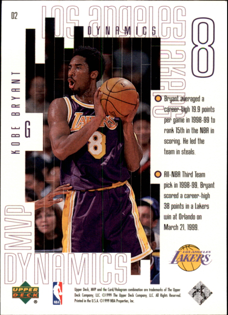 1999-00 Upper Deck MVP Dynamics #D2 Kobe Bryant back image