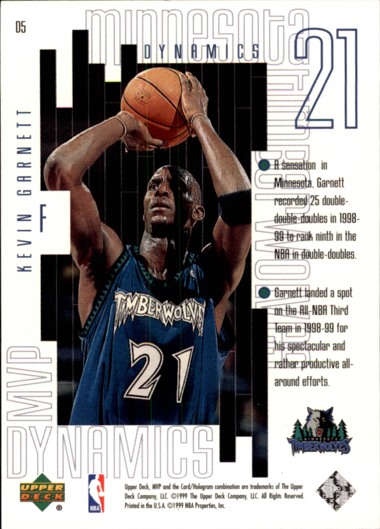 1999-00 Upper Deck MVP Dynamics #D5 Kevin Garnett back image