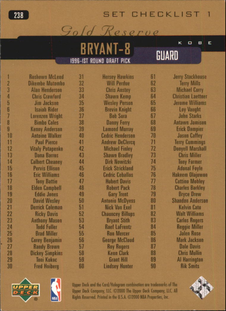 A2531- 1999-00 Upper Deck Gold Reserve Bk #s 1-240 -You Pick- 15+ FREE US SHIP - Picture 393 of 395