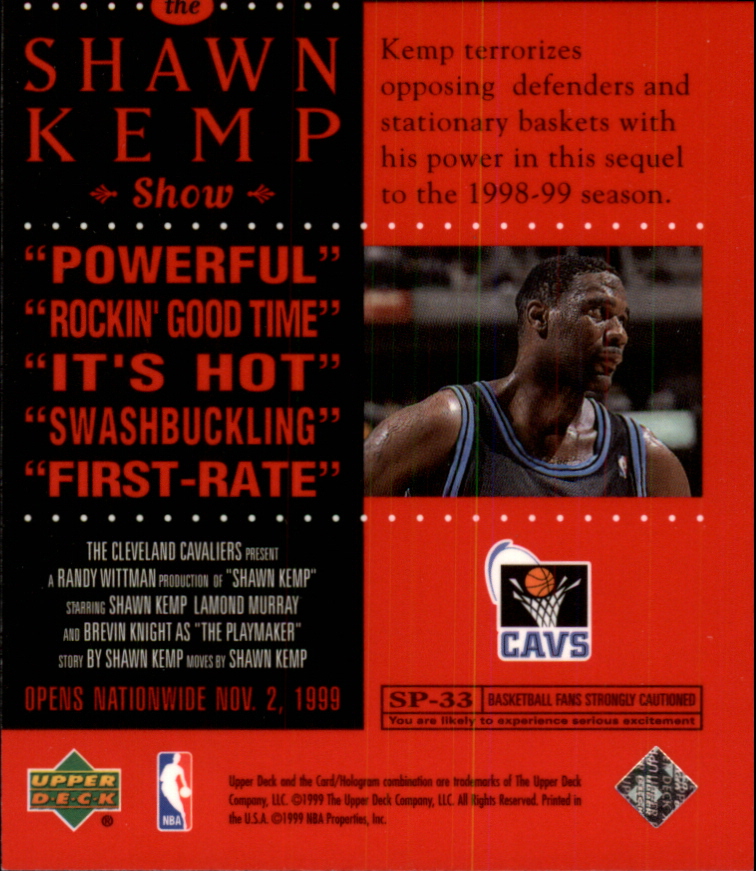 1999-00 Upper Deck Now Showing #NS5 Shawn Kemp back image