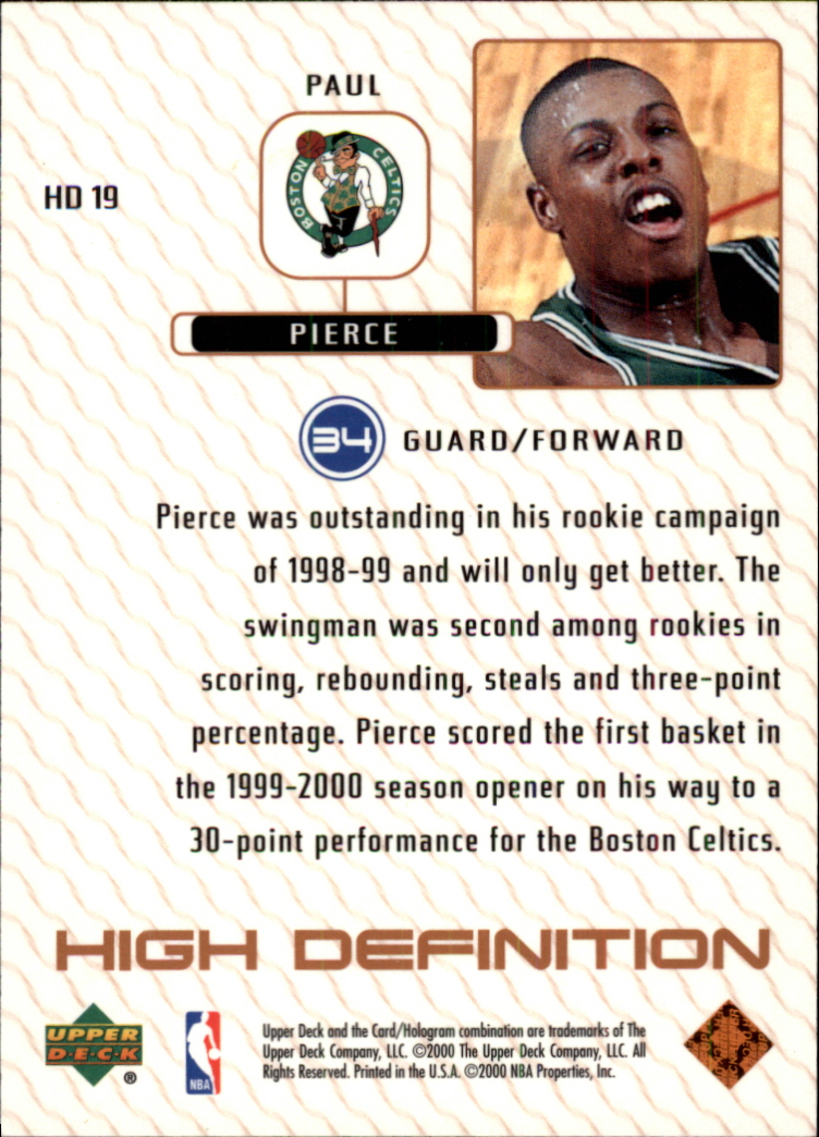1999-00 Upper Deck High Definition #HD19 Paul Pierce back image