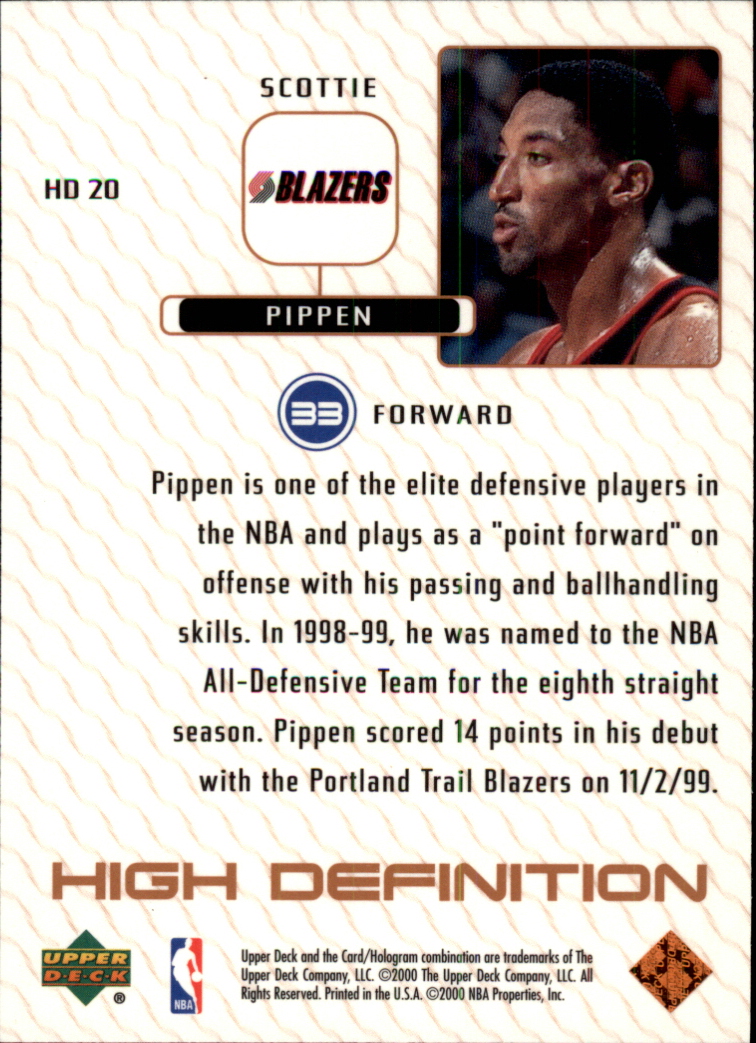 1999-00 Upper Deck High Definition #HD20 Scottie Pippen back image