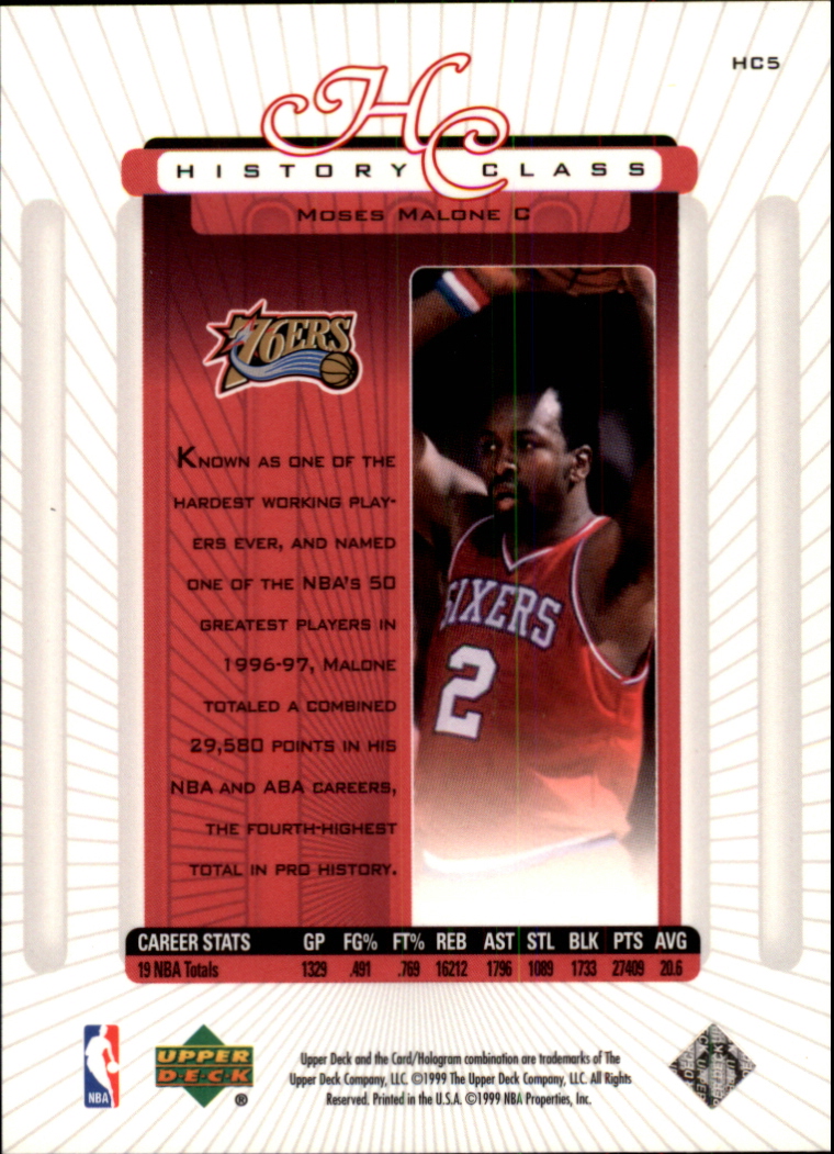 1999-00 Upper Deck History Class #HC5 Moses Malone back image
