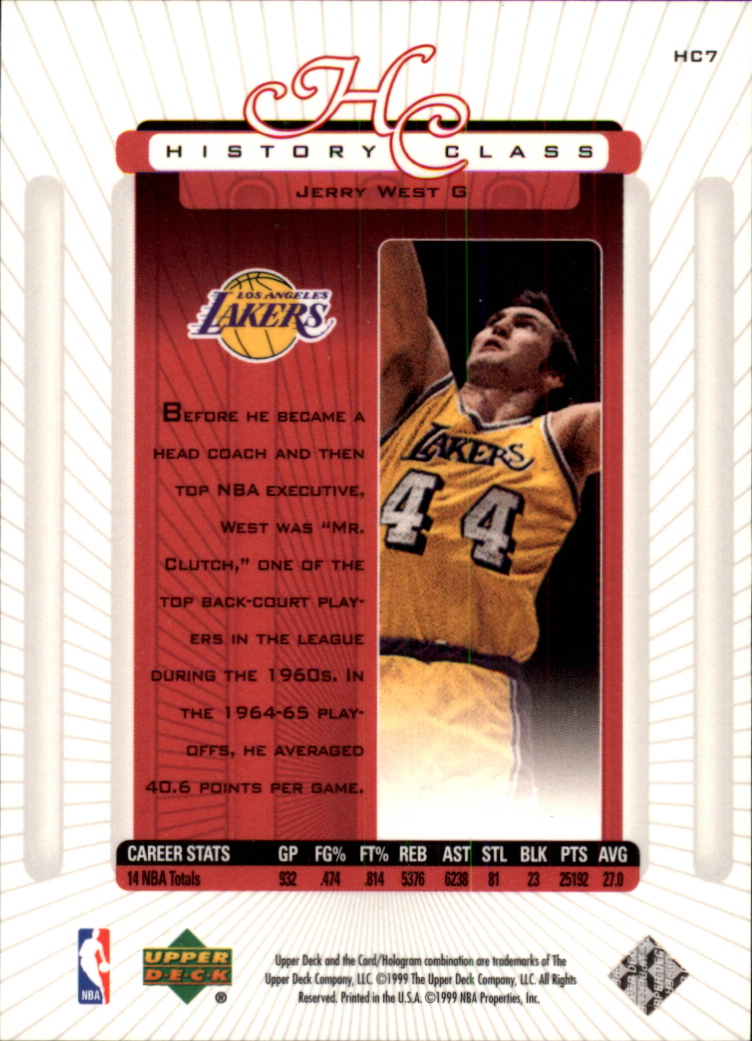 1999-00 Upper Deck History Class #HC7 Jerry West back image