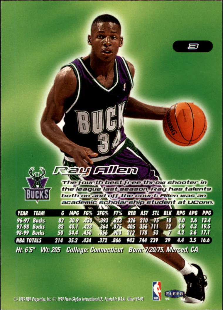1999-00 Ultra #3 Ray Allen back image