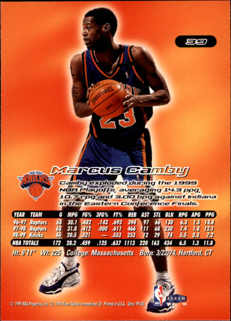 1999-00 Ultra #39 Marcus Camby back image