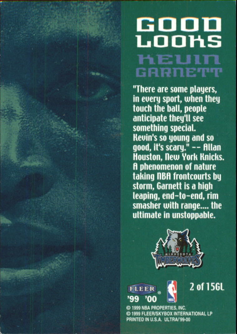 1999-00 Ultra Good Looks #2 Kevin Garnett back image