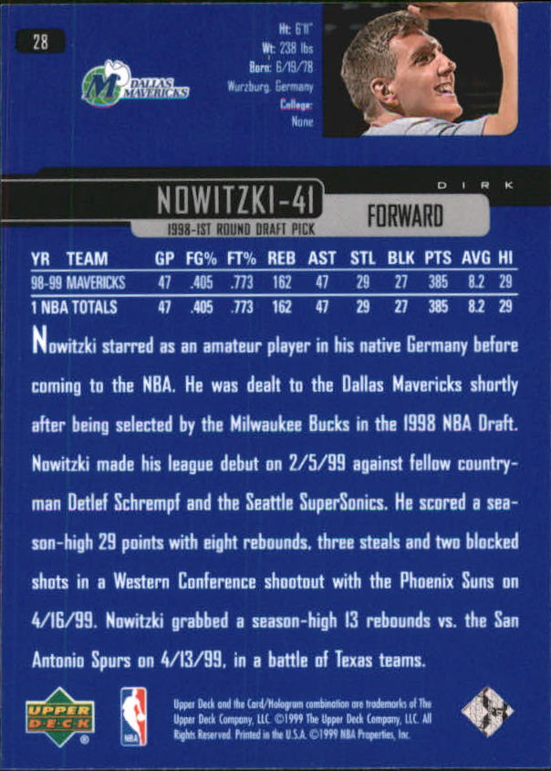 1999-00 Upper Deck #28 Dirk Nowitzki back image