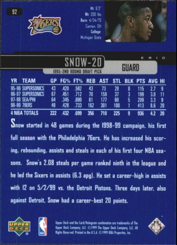 A8332- 1999-00 Upper Deck Bk Card #s 1-240 +Rookies -You Pick- 15+ FREE US SHIP - Picture 178 of 380