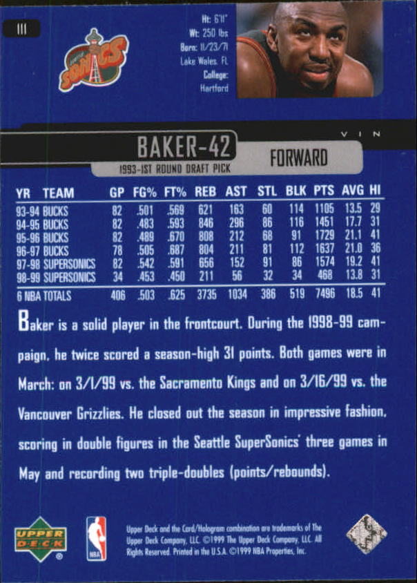 A8332- 1999-00 Upper Deck Bk Card #s 1-240 +Rookies -You Pick- 15+ FREE US SHIP - Picture 214 of 380