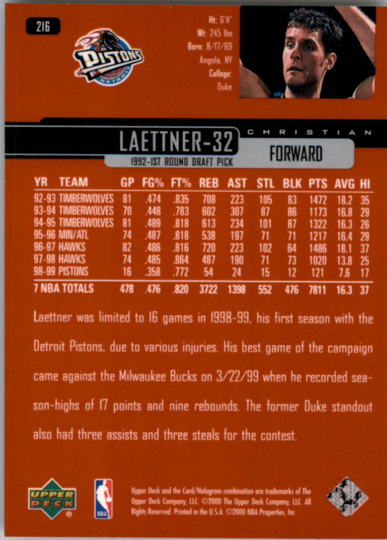 A8332- 1999-00 Upper Deck Bk Card #s 1-240 +Rookies -You Pick- 15+ FREE US SHIP - Picture 332 of 380