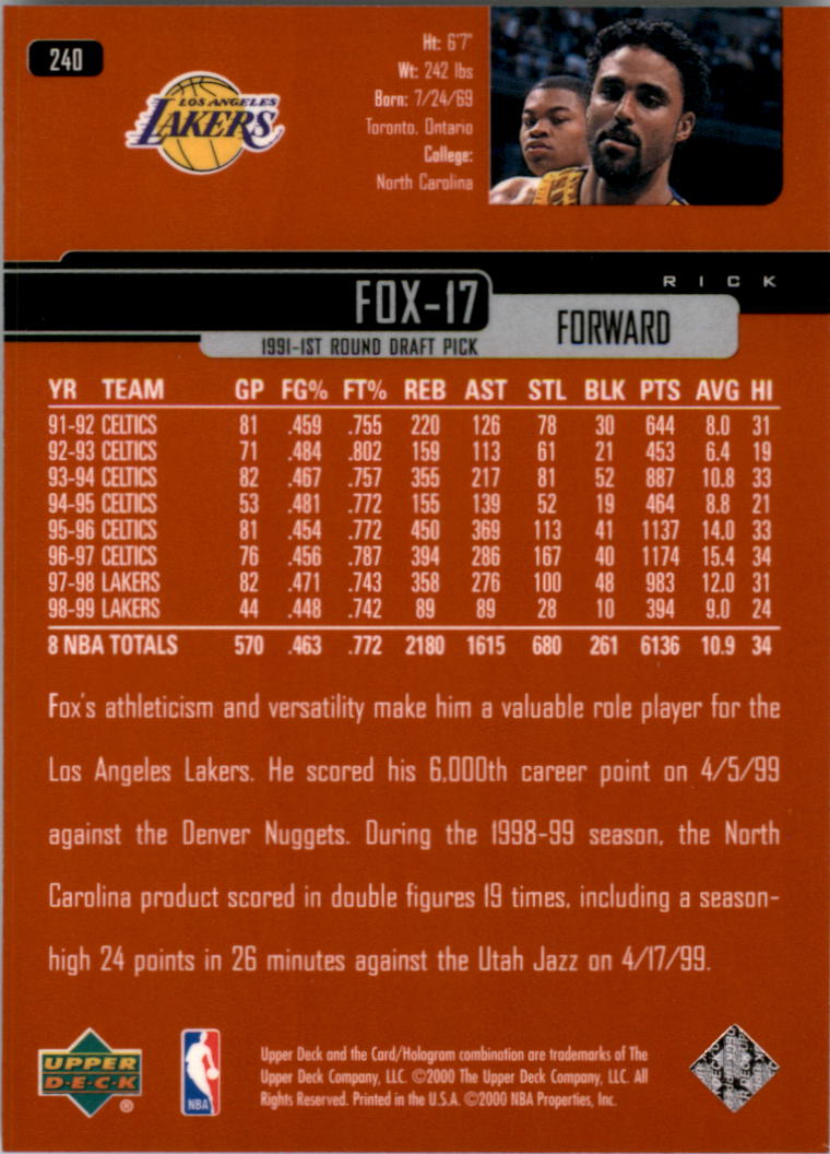 A8332- 1999-00 Upper Deck Bk Card #s 1-240 +Rookies -You Pick- 15+ FREE US SHIP - Picture 380 of 380
