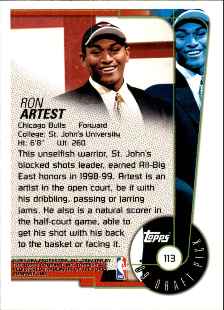 1999-00 Topps Tip-Off #113 Ron Artest RC back image