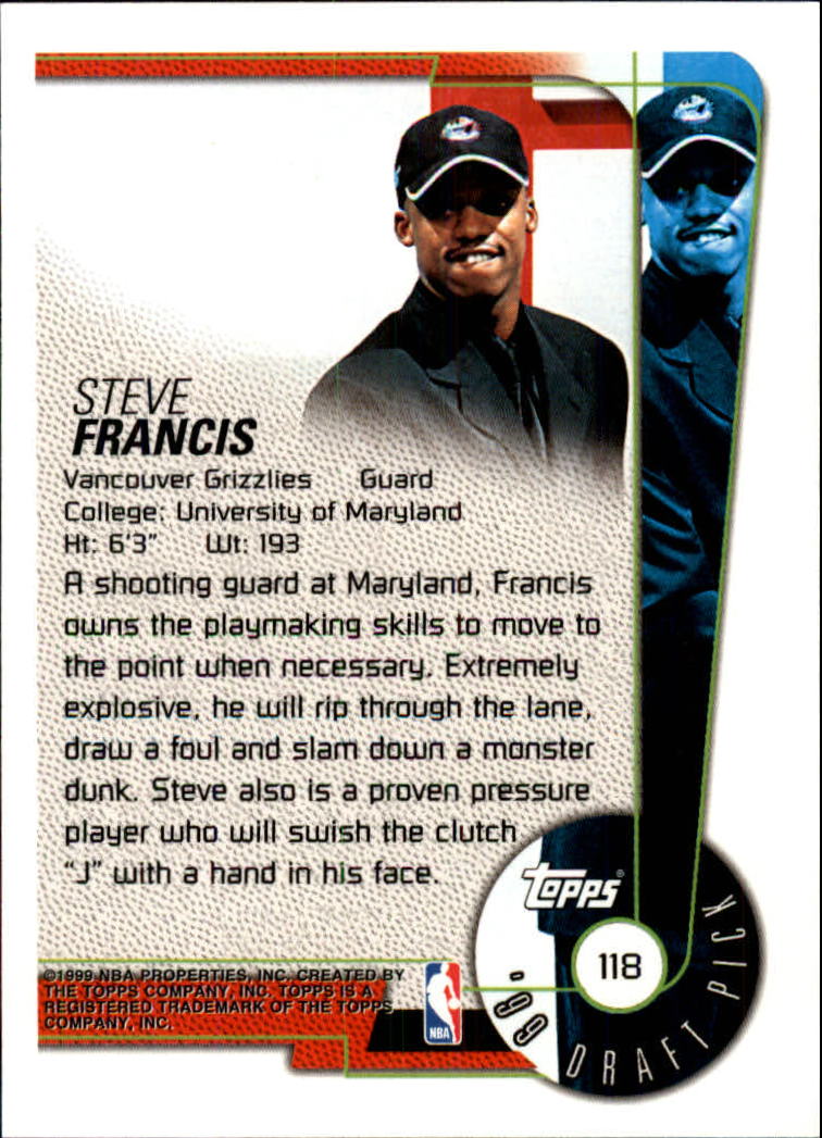 1999-00 Topps Tip-Off #118 Steve Francis RC back image