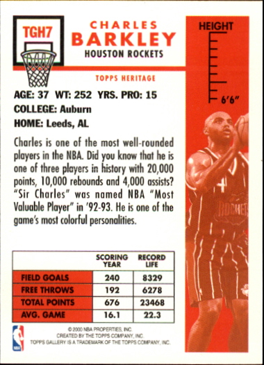 1999-00 Topps Gallery Heritage #TGH7 Charles Barkley back image