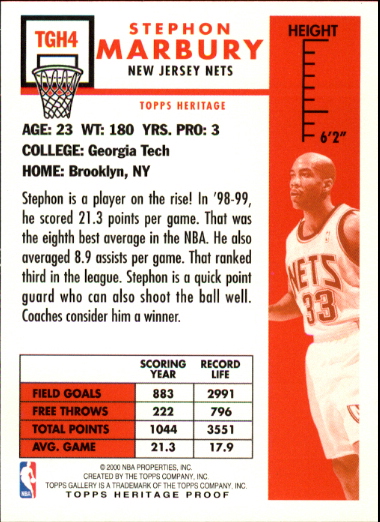 1999-00 Topps Gallery Heritage Proofs #TGH4 Stephon Marbury back image
