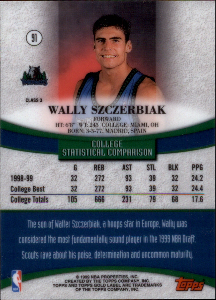 1999-00 Topps Gold Label Class 3 #91 Wally Szczerbiak back image