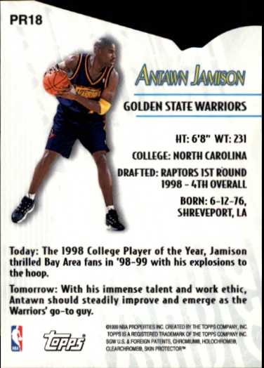 1999-00 Topps Prodigy #PR18 Antawn Jamison back image
