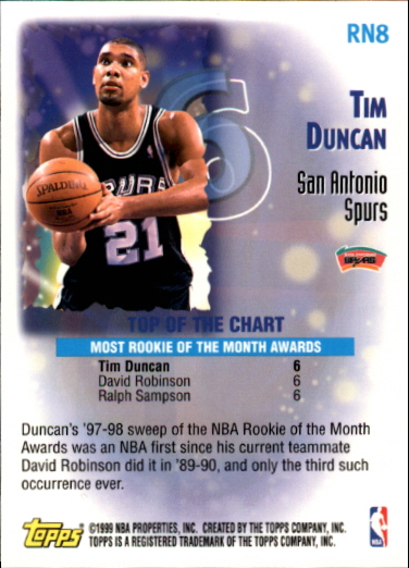 1999-00 Topps Record Numbers #RN8 Tim Duncan back image