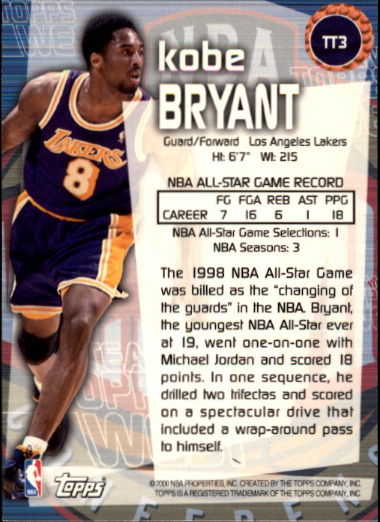 1999-00 Topps Team Topps #TT3 Kobe Bryant back image
