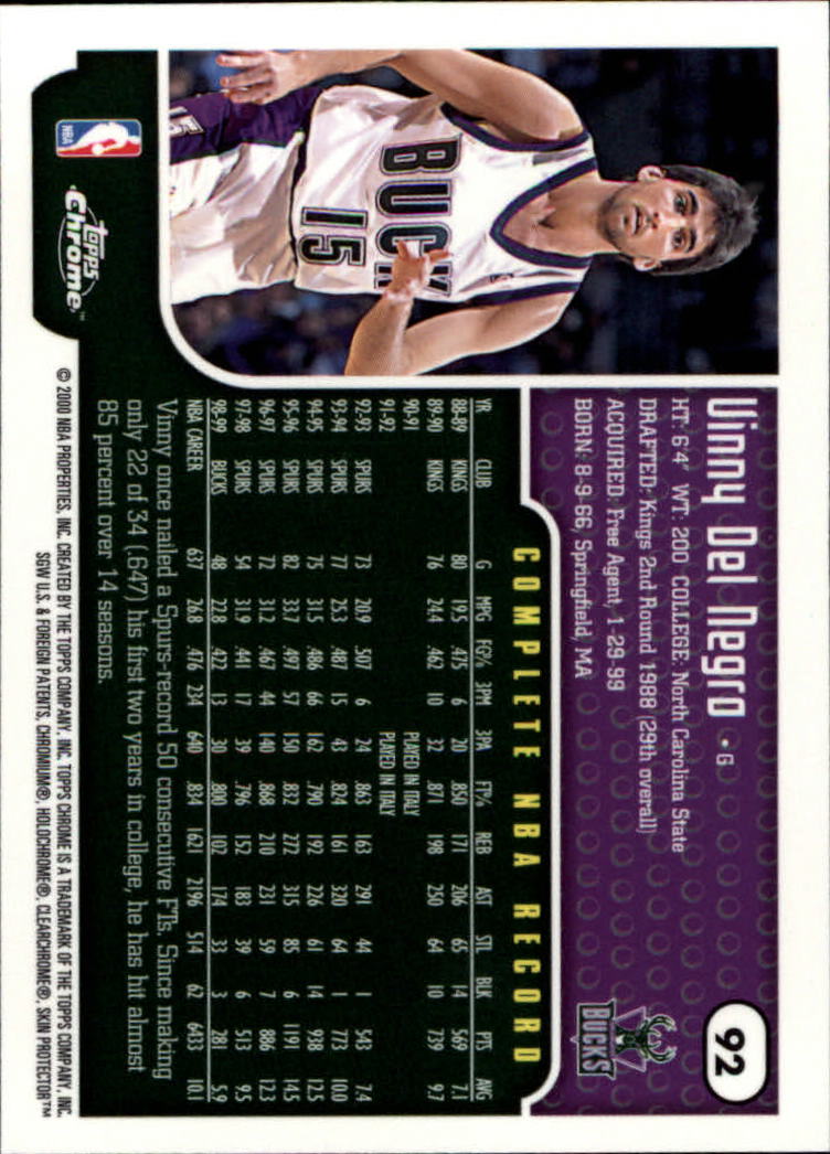 1999-00 Topps Chrome #92 Vinny Del Negro back image