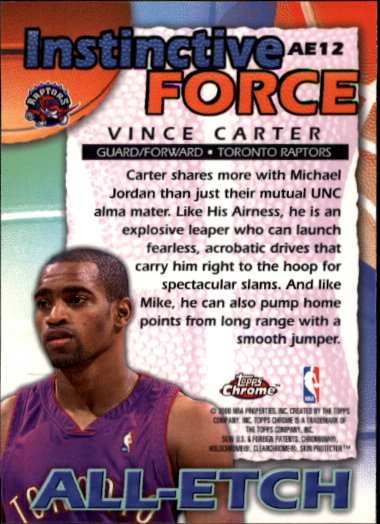1999-00 Topps Chrome All-Etch #AE12 Vince Carter back image