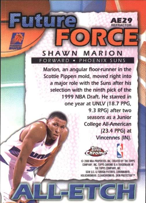 1999-00 Topps Chrome All-Etch Refractors #AE29 Shawn Marion back image