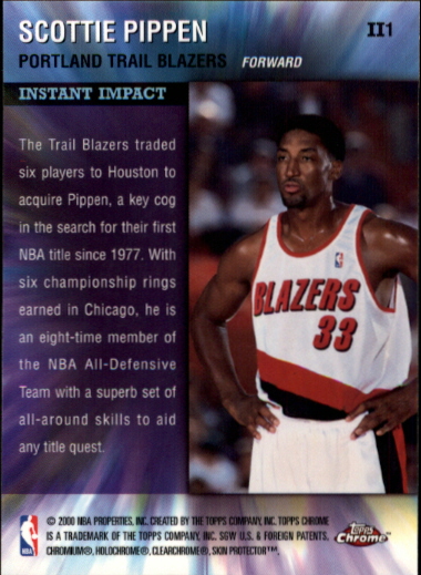 1999-00 Topps Chrome Instant Impact #II1 Scottie Pippen back image