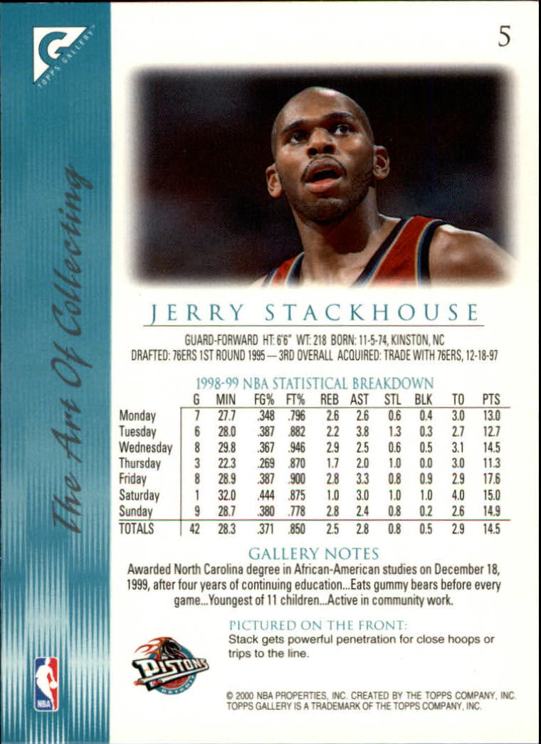 1999-00 Topps Gallery #5 Jerry Stackhouse back image