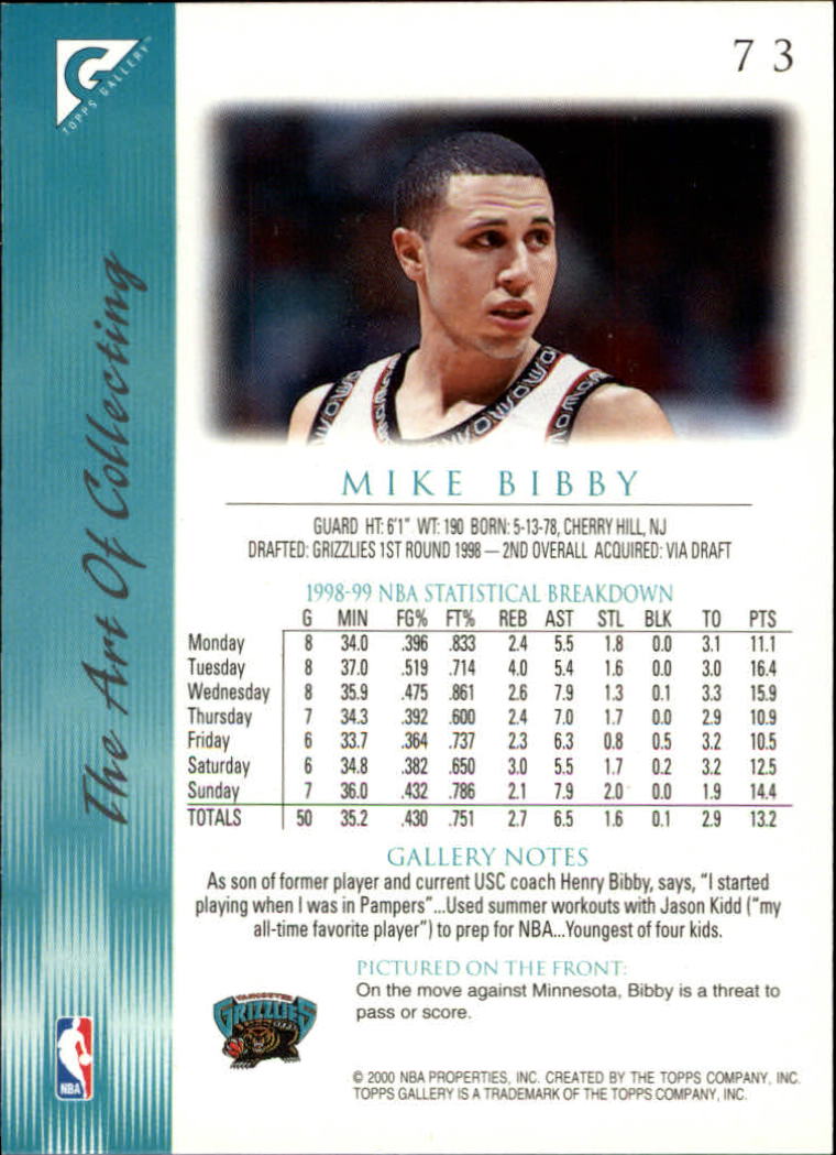 1999-00 Topps Gallery #73 Mike Bibby back image